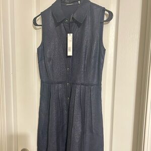 Elie Tahari Samiyah Shimmer Button Front Dress Navy/Silver